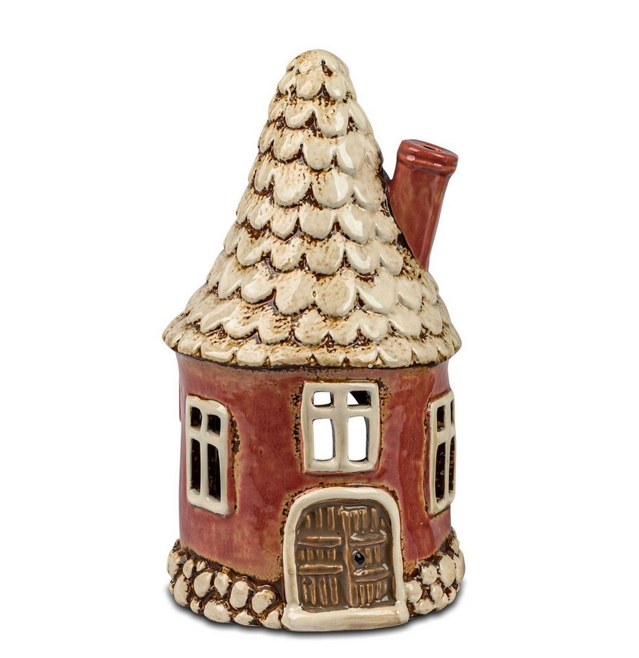 formano Teelichthalter mit Tablett Windlicht Haus 13 x23 cm Steinzeug Handbemalt Teelicht Haus Deko (Sparset) von formano