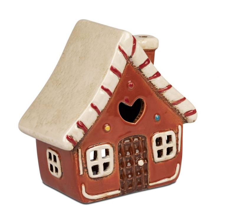 formano Teelichthalter mit Tablett Windlicht Haus 16 cm Herbst Weihnachtsdeko Keramik handbemalt von formano
