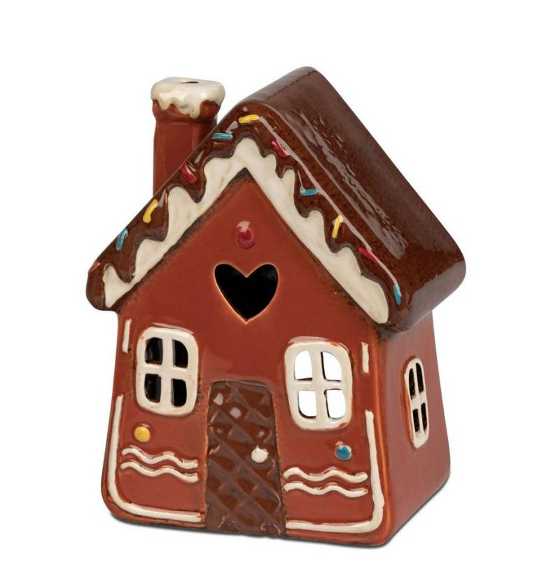 formano Teelichthalter mit Tablett Windlicht Haus 18 cm Herbst Weihnachtsdeko Keramik handbemalt (Sparset) von formano