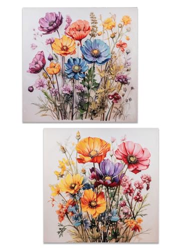 formano Wandbild Blumen 2er Set 60x60cm Leinwand Gemälde Goldglitter Dekoration Goldglitter Spachteltechnik Wohnzimmer Geschenk Modern Kunst Natur Wanddekoration Sommer von formano