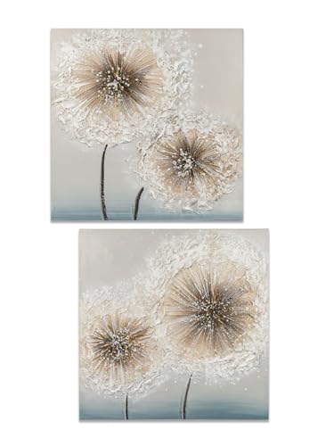 formano Wandbild Pusteblume 2er Set 60 x 60 cm Leinwand Gemälde Goldglitter Deko Goldglitter Spachteltechnik Wohnzimmer Geschenk Modern Kunst Natur Blumen Wanddekoration von formano