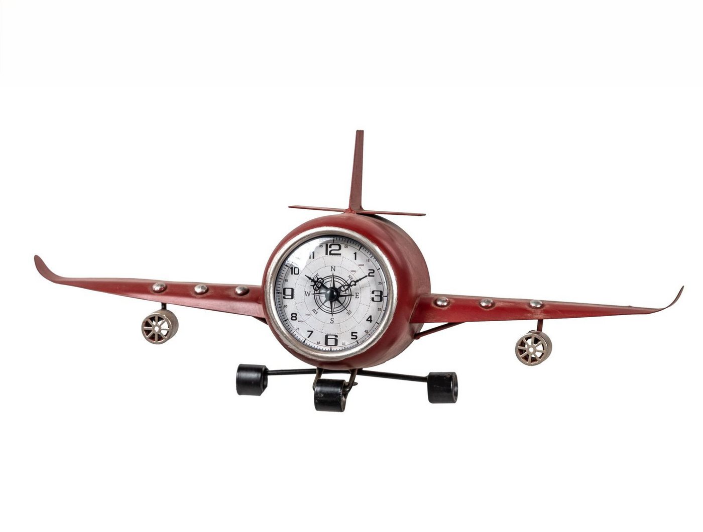 formano Wanduhr Metall Standuhr Flugzeug 40x17cm 3D Metall Uhr rot XL Dekoration von formano