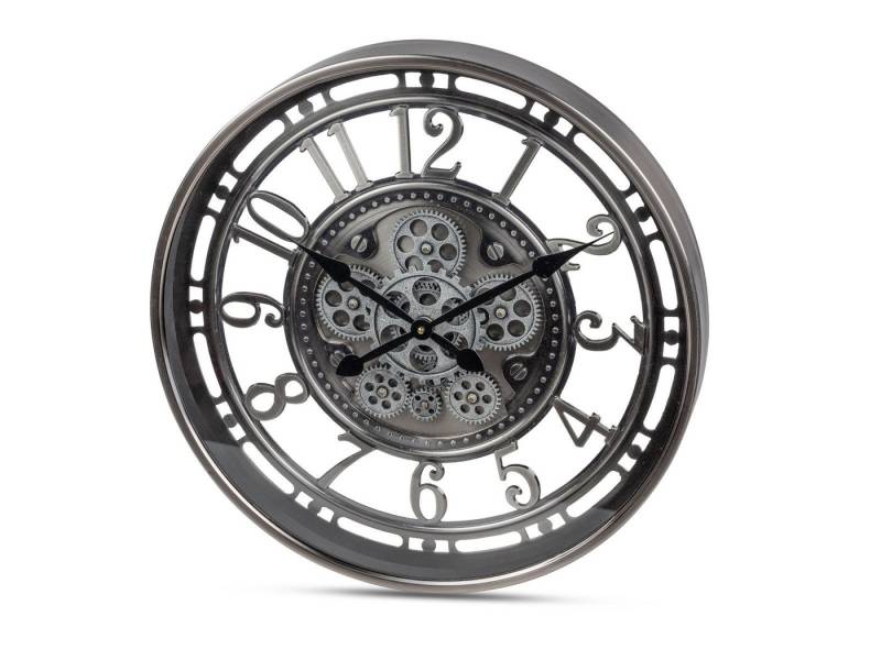 formano Wanduhr mit sichtbar beweglichen Zahnrädern Modern - 54cm, Silber-Schwarz von formano