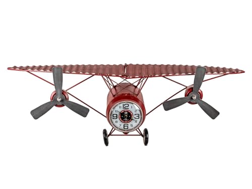 formano Wanduhr Propeller-Flugzeug 3D Metall Rot 90cm Vintage Flugzeug Uhr Deko von formano