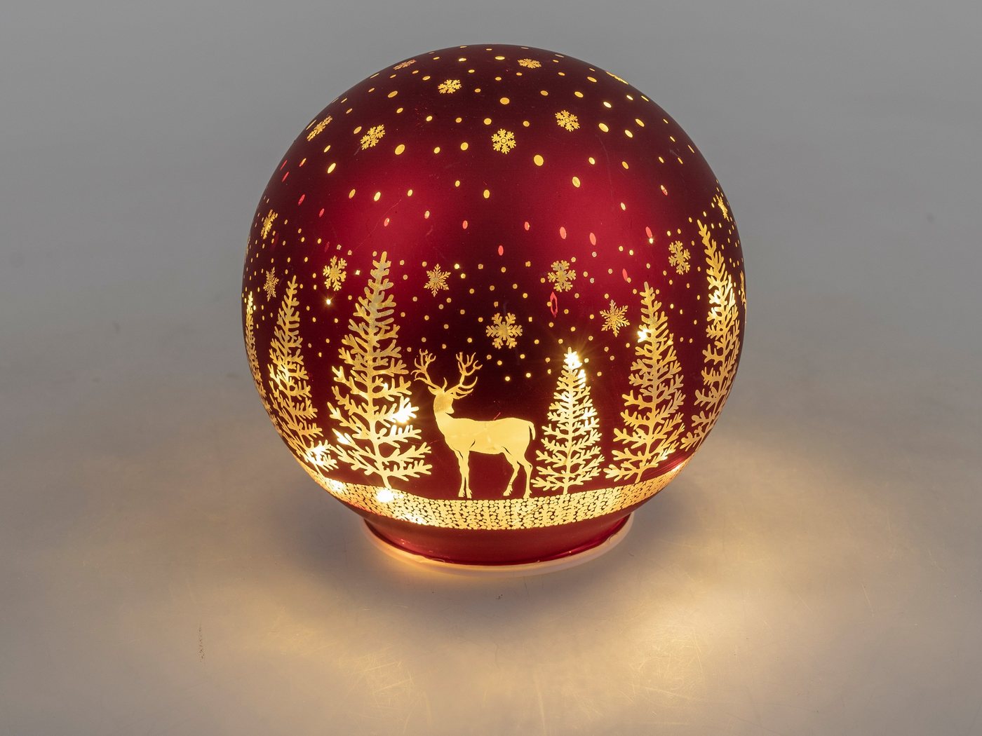 formano Weihnachtsbaumkugel Deko Kugel Licht rot mit Hirsch und Bäume LED-Licht mit Timer, Glas von formano