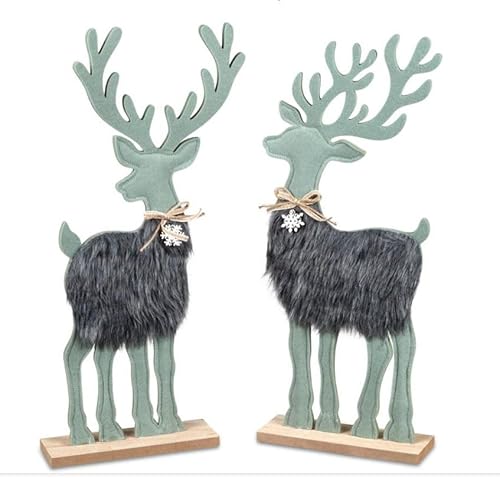 formano Weihnachtsfigur Hirsch Mint-grün auf Holz-Sockel sort. 50cm aus Filz mit grauem Fell verziert Winterdeko von formano