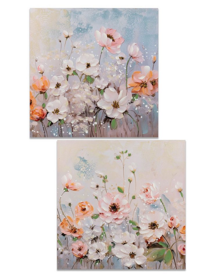 formano XXL-Wandbild formano Wandbild Blumen 2er Set 60x60cm Leinwand Gemälde Goldglitter von formano