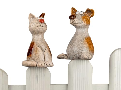 formano Zaundeko 2er-Set Hund und Katze 18cm Figur Steinzeug Lustige Zaunfiguren für Garten BalkonTerrasse handbemalt wetterfest Sommerliche Gartendeko zum Aufstecken von formano