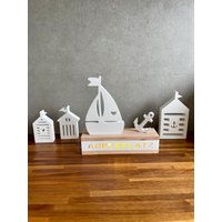 Lichtbox Lichtleiste Klötzchen Keraflott Maritim Boot Schiff Anker Segelboot Raysin Geschenk Meer Nordsee Holz Weiß Lichterkette Led von formschoenbyKatja