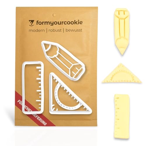 Ausstecher Set 3-teilig: Stift Lineal Geodreieck Federmappe Geometrie Schulanfang Schulstart Ausstechform Schulanfänger Geschenk Lehrer Keksstempel Keksform FORMYOURCOOKIE von formyourcookie