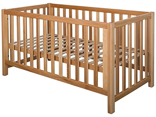 fornera f27 Massivholz Babybett 140 x 70 cm - Kleinkindbett für Jungen und Mädchen mit hochwertigen Rollrost - Höhenverstellbar mit Schlupfsprossen, Kinder Bett Bio geölt von fornera