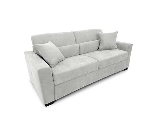 fornera f60 Sofa mit Schlaffunktion - 3 Sitzer Schlafsofa und Klappsofa mit hochwertiger Kaltschaummatratze & CATAS Bettgestell - Schlafcouch mit Bettfunktion hellgrau (Chalk Grey) von fornera