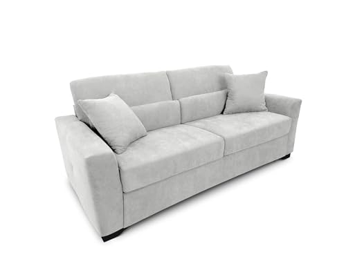 fornera f60 Sofa mit Schlaffunktion - 3 Sitzer Schlafsofa und Klappsofa mit hochwertiger Kaltschaummatratze & CATAS Bettgestell - Schlafcouch mit Bettfunktion hellgrau (Chalk Grey) von fornera