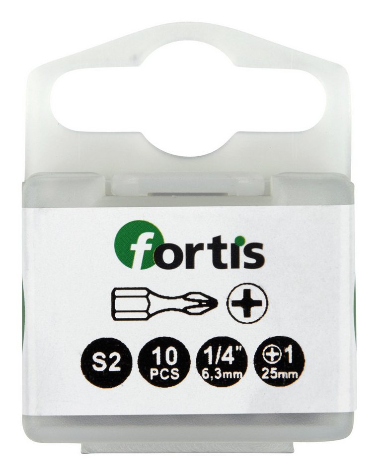 fortis Kreuzschlitz-Bit, 10 Stück, Bit 1/4 für Schrauben, DIN3126 C6,3 PH 1 x 25 mm Torsion a" von fortis