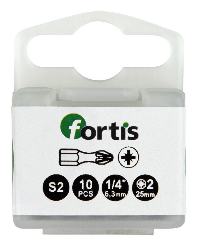 fortis Kreuzschlitz-Bit, 10 Stück, Bit 1/4 für Schrauben, DIN3126 C6,3 PZ 2 x 25 mm Torsion a" von fortis