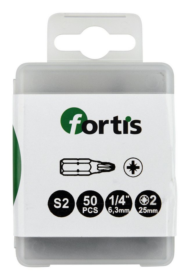 fortis Kreuzschlitz-Bit, Bit 1/4 für Kreuzschlitz-Schrauben, DIN3126 C6,3 PZ2 50er Pack" von fortis