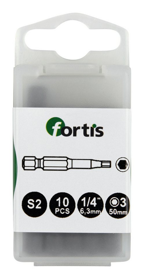 fortis Sechskant-Bit, 10 Stück, Bit 1/4 für Innen-6-kant-Schrauben DIN3126 E6,3 Hex 3 x 50 mm" von fortis