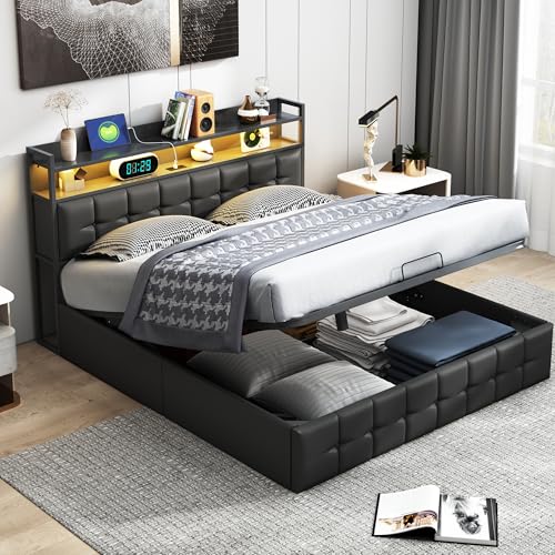 fortuna Lai Bett mit Bettkasten, 140 x 200 cm, mit Lattenrost, Ladefunktion, PU (Schwarz, 140 x 200 cm) von fortuna Lai