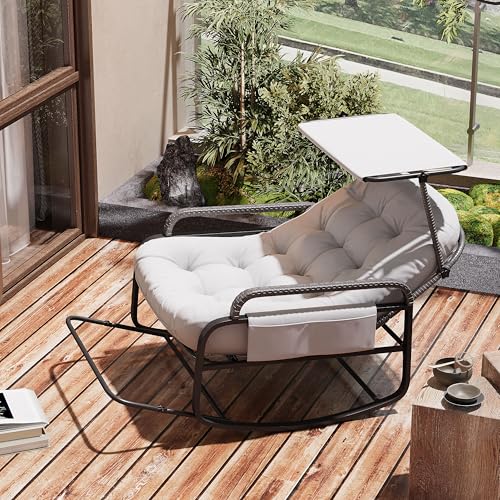 fortuna Lai Schaukelstuhl mit Verstellbarer Rückenlehne und klappbarer Fußstütze, Rattansessel mit Sonnendach, gepolstertem Sitzkissen & Aufbewahrungstasche, Relaxstuhl für Garten & Wohnzimmer, Grau fortuna Lai Schaukelstuhl mit Verstellbarer Rückenlehne und klappbarer Fußstütze, Rattansessel mit Sonnendach, gepolstertem Sitzkissen & Aufbewahrungstasche, Relaxstuhl für Garten & Wohnzimmer, Grau von fortuna Lai