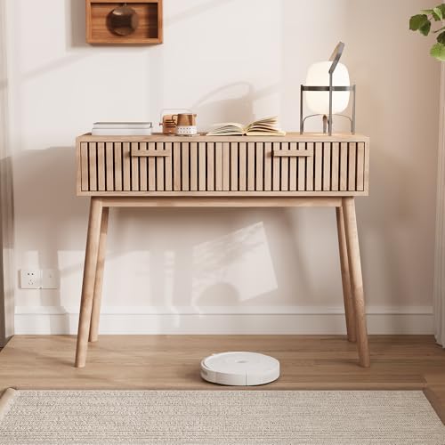 fortuna Lai Sofatisch mit 2 Schubladen, Beistelltisch 100x35x80 cm aus Holz, Flurtisch mit Stauraum, Massivholzbeinen, Schminktisch/Schreibtisch, Naturfarbe fortuna Lai Sofatisch mit 2 Schubladen, Beistelltisch 100x35x80 cm aus Holz, Flurtisch mit Stauraum, Massivholzbeinen, Schminktisch/Schreibtisch, Naturfarbe von fortuna Lai