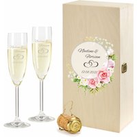 2 Leonardo Sektgläser in Geschenkbox Mit Gravur Des Namens Zur Hochzeit Motiv Rose Paar Sekt-Glas Graviert Geschenkidee von foryou24