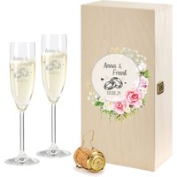 2 Leonardo Sektgläser in Geschenkbox Mit Gravur Des Namens Zur Hochzeit Motiv Rose Ringe Sekt-Glas Graviert Geschenkidee von foryou24