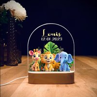 Nachtlicht Personalisiert Dschungel | Babygeschenk Geburt Baby Regenbogen Nachtlampe Geschenk von foryou24