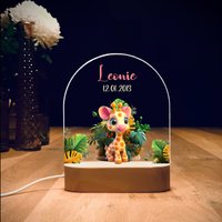 Nachtlicht Personalisiert Dschungel Giraffe | Babygeschenk Geburt Baby Regenbogen Nachtlampe Geschenk von foryou24