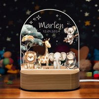 Nachtlicht Personalisiert Dschungelfreunde | Babygeschenk Geburt Baby Regenbogen Nachtlampe Geschenk von foryou24