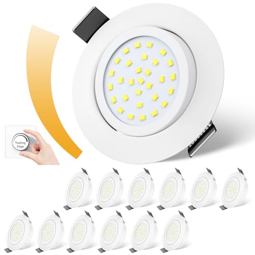 fosfor LED Einbaustrahler 230V Dimmbarer, 25mm Einbautiefe, 600LM, IP44 Spritzwassergeschützt, 5W Ersetzt 50W Halogenstrahler, 12er Set, für Küche, Badezimmer, Wohnzimmer (Kaltweiß 6000K, Weiß) von fosfor