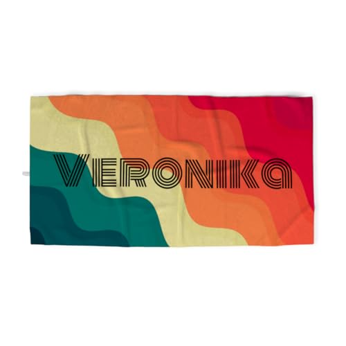 fotobar Duschtuch Retrolook mit Namen personalisiert - personalisiertes Namensduschtuch - Retro Wellen von fotobar