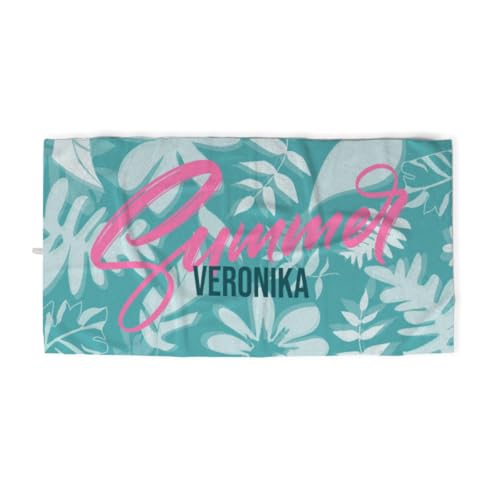 fotobar Duschtuch Summer mit tropischen Blättern - mit Namen personalisierbar - personalisiertes Namensbadetuch - Strandtuch Sommer mit Namen - Summerleaves von fotobar