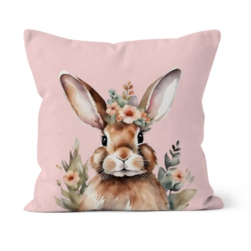 fotobar Samtkissenbezug Hase mit Blümchen rosa 40 x 40 cm fotobar Samtkissenbezug Hase mit Blümchen rosa 40 x 40 cm von fotobar