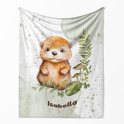 fotobar Wohndecke mit Namen personalisierbar, Kuscheldecke, Namensdecke mit Tiermotiv, Geschenkidee Geburtstag Motiv Kleiner Otter 125 x 155 cm von fotobar