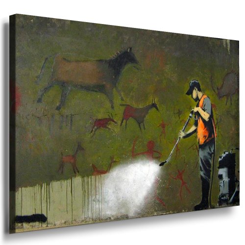 Banksy Streetart Graffiti Leinwand Bild 100x70cm - Leinwandbild fertig auf Keilrahmen - Kunstdrucke, Leinwandbilder, Wandbilder, Poster, Gemälde, Pop Art Deko Kunst Bilder von fotoleinwand24