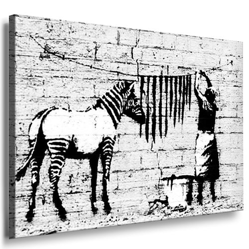 fotoleinwand24 Banksy 'WASHING ZEBRA' #9813 Kunst auf Leinwand Bild 120x80cm Poster - Wandbilder, Deko - Top 100 Banksy Bilder - Graffiti/Street Art Kunstdrucke von fotoleinwand24