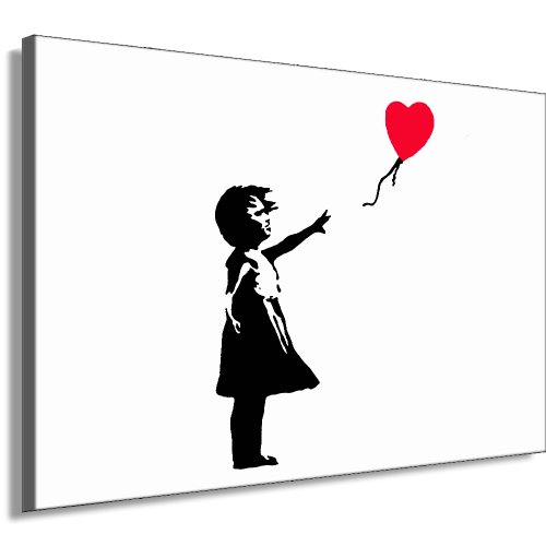 Graffiti "Balloon Girl" "Banksy" Druck auf leinwand - Bild 60x40cm k. Poster ! Bild fertig auf Keilrahmen ! Pop Art Gemälde Kunstdrucke, Wandbilder, Bilder zur Dekoration - Deko / Top 200 "Banksy" Streetart Wandbilder von fotoleinwand24