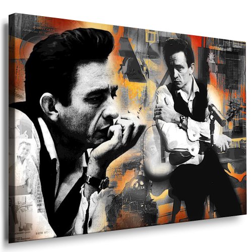 Johnny Cash Leinwand, Bild fertig auf Keilrahmen ! Pop Art Gemälde Kunstdrucke, Wandbilder, Bilder zur Dekoration - Deko. Musik Stars Kunstdrucke von fotoleinwand24