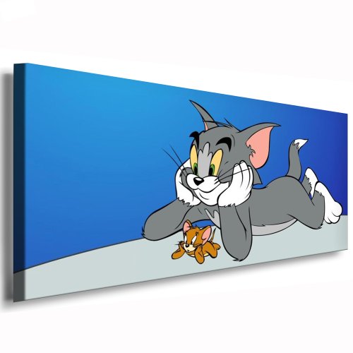 Tom und Jerry Kinderzimmer LeinwandBild - 120x50cm k. Poster ! Bild fertig auf Keilrahmen ! Pop Art Gemälde Kunstdrucke, Wandbilder, Bilder zur Dekoration - Deko - Bilder für Kinderzimmer - Babyzimmer von fotoleinwand24