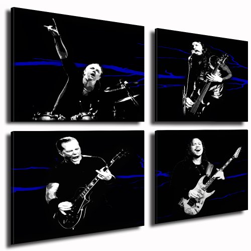 fotoleinwand24 Metallica Kunstdruck - 4 Bilder je 50x50cm k. Poster ! Bild fertig auf Keilrahmen ! Pop Art Gemälde Kunstdrucke, Wandbilder, Bilder zur Dekoration - Deko. Musik Stars Kunstdrucke von fotoleinwand24