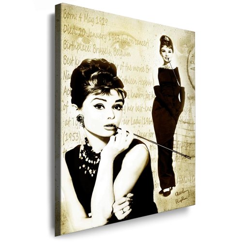 fotoleinwand24 Wandbild `Audrey Hepburn`Bild - 100x70cm k. Poster ! Bild fertig auf Keilrahmen ! Pop Art Gemälde Kunstdrucke, Wandbilder, Bilder zur Dekoration - Deko. Film/Movie/Tv Stars Kunstdrucke von fotoleinwand24