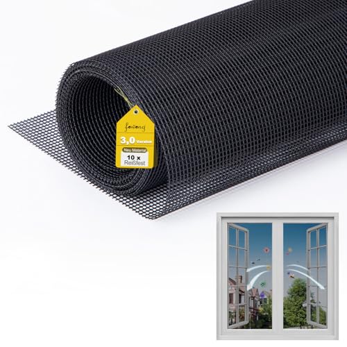 fowong Upgrades Fliegengitter Fenster mit 10x Reißfestigkeit Nanogitter, 252x122cm Extra Stabilität, DIY Fliegennetz Ersatz für Fliegengitter Balkontür Dachfenster, Schwarz, Geruchsneutral von fowong