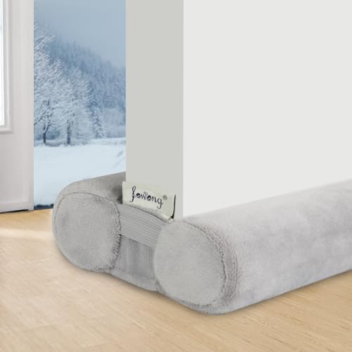 fowong Upgrade Verstellbare Zugluftstopper für Türen 80-100cm,Doppelseitiger Türdichtung Windstopper, Einfache Installation zum Blockieren von Lärm, Zugluft, Licht, Staub,Unterspalte 1.8-5cm,Hellgrau von fowong