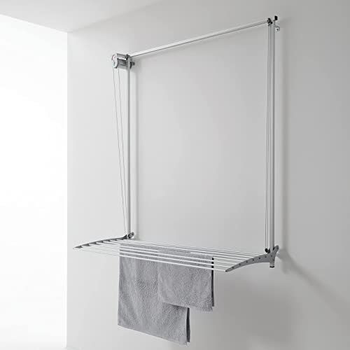 Foxydry Wandständer Wall, vertikaler Wäscheständer, höhenverstellbar in Aluminium und Stahl 88x52x137 cm (Grau, 80) von Foxydry