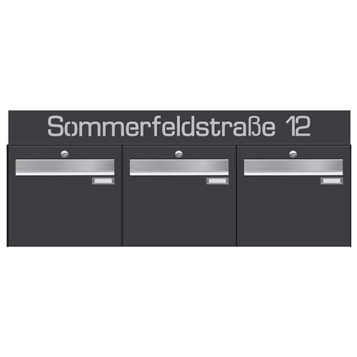 Frabox Briefkastenanlage 3er Aufputz Briefkasten XXL personalisiert RAL 7016 Postkasten anthrazit-grau Mehrfamilienhaus ohne Zeitungsfach 3fach Wandbriefkasten Made in Germany LUIS von frabox