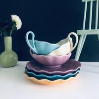 3 Tassen Mit Untertasse Vintage Pastell Gewellt Lila Gelb Türkis Design Collection 3 Tassen Mit Untertasse Vintage Pastell Gewellt Lila Gelb Türkis Design Collection von fraeuleinalpenrose