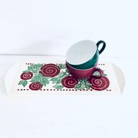 Kuchenplatte Staffel Keramik 50-60Er Jahre Königskuchenform Rockabilly Mid-Century Sixties Kuchenteller Grün Gelb Orange Teller Tablett von fraeuleinalpenrose