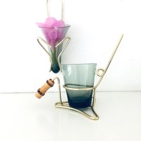 Set Wandvase Und Salzstangenhalter Vintage 60Er Jahre Grau Mid Century Party Retro Sixties Vase von fraeuleinalpenrose