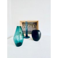 Vasen Set Glas Vintage Asa Blau Schwarz Türkis 50Er 60Er Jahre Glasvase Rockabilly Sixties Fifties Mid-Century Keramik Kristall von fraeuleinalpenrose