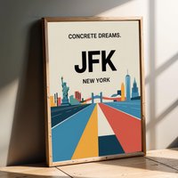 New York City Poster - Teal & Orange Bauhaus-Inspired Art | Modern Geometric Travel Print Jfk Airport Wall Decor New York City Poster - Teal & Orange Bauhaus-Inspired Art | Modern Geometric Travel Print Jfk Airport Wall Decor von frameloopstore